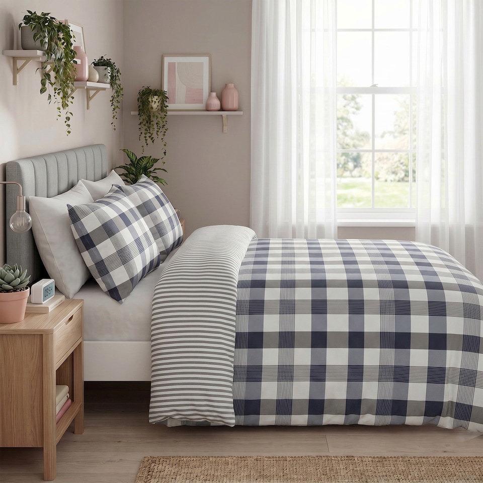 image 1 of Silentnight Supersoft Check Reversible Duvet Cover Set Double