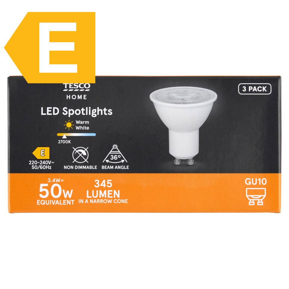 Tesco Home GU10 345 lm 50 W 2700K LED spotlámpa, 3 db-os  1. kép
