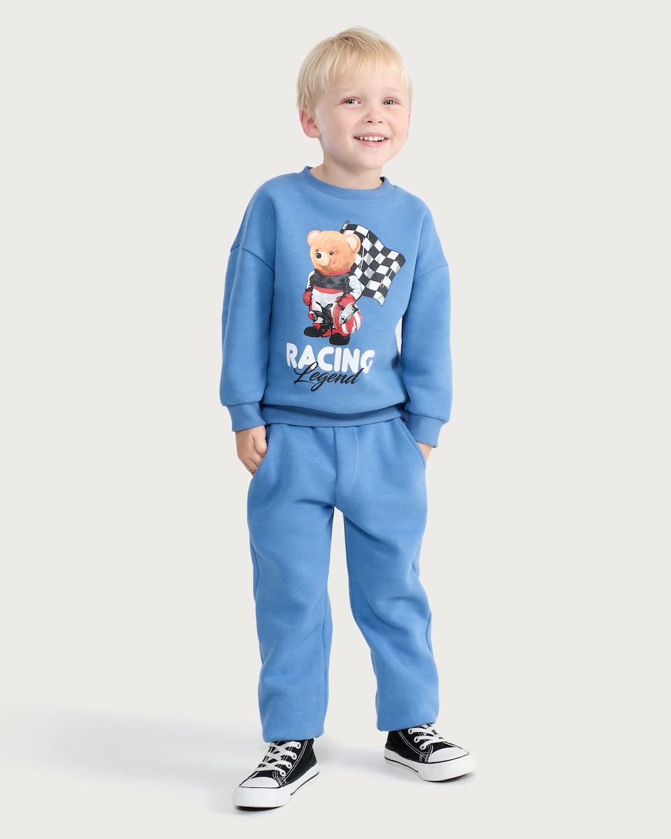 image 1 of F&F Boys Cotton Rich Racing Legend Sweatshirt and Joggers Set in Blue