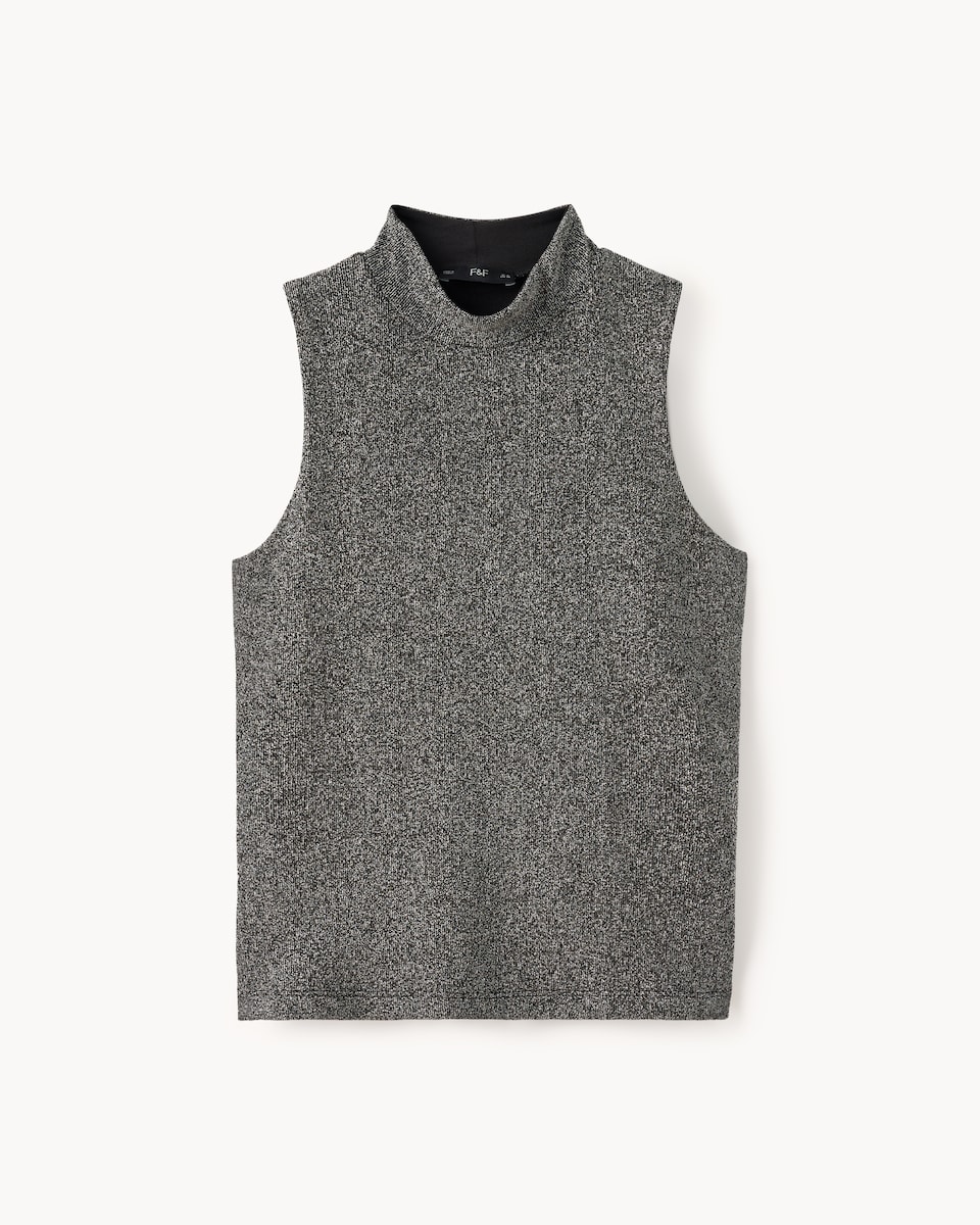 image 1 of F&F Glitter High Neck Vest in Black