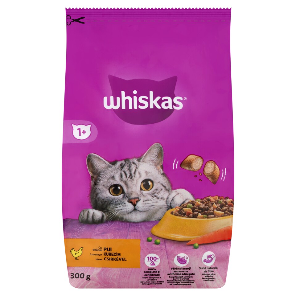 Whiskas 1+ teljes értékű szárazeledel felnőtt macskák számára csirkével 300 g  1. kép
