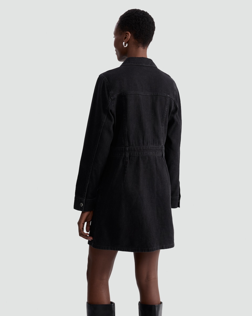 image 1 of F&F Pure Cotton Denim Utility Shirt Dress in Black