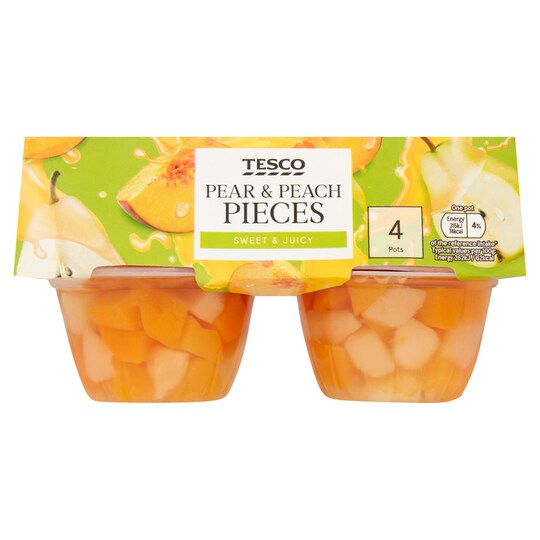 Tesco Pear And Peach Pieces In Fruit Juice 4X120g Tesco Groceries