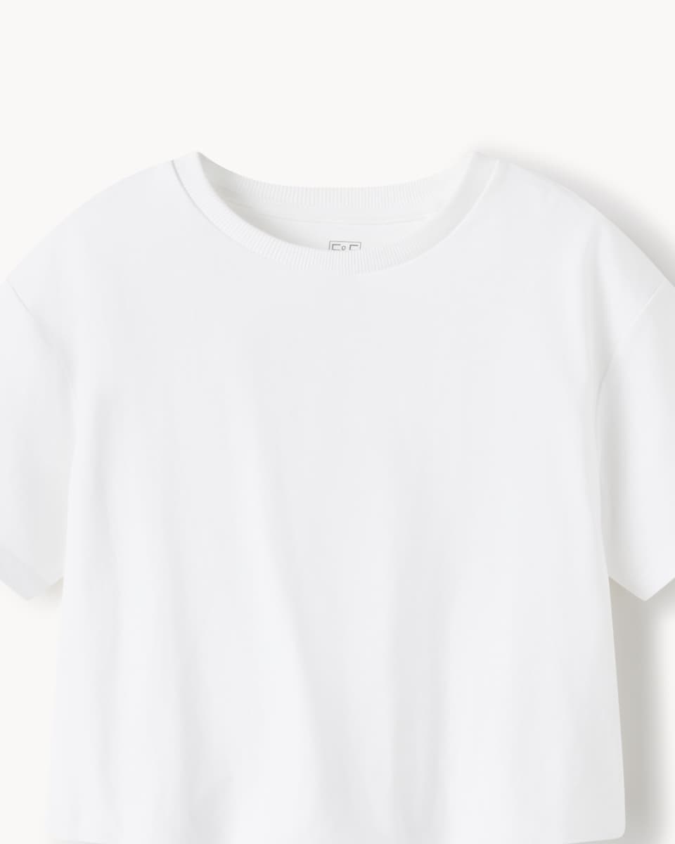image 1 of F&F Girls Pure Cotton Bubble Hem T-Shirt in White