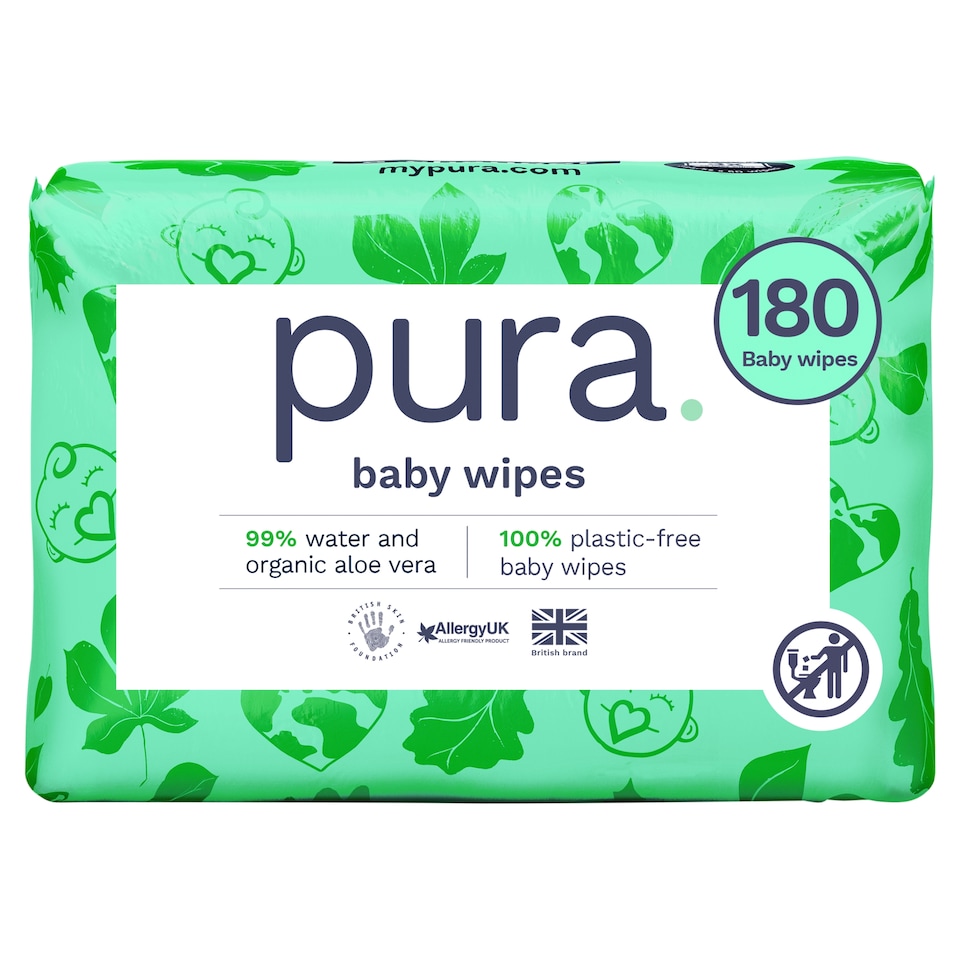 image 1 of Pura Plastic Free Baby Wipes 3 x 60pk