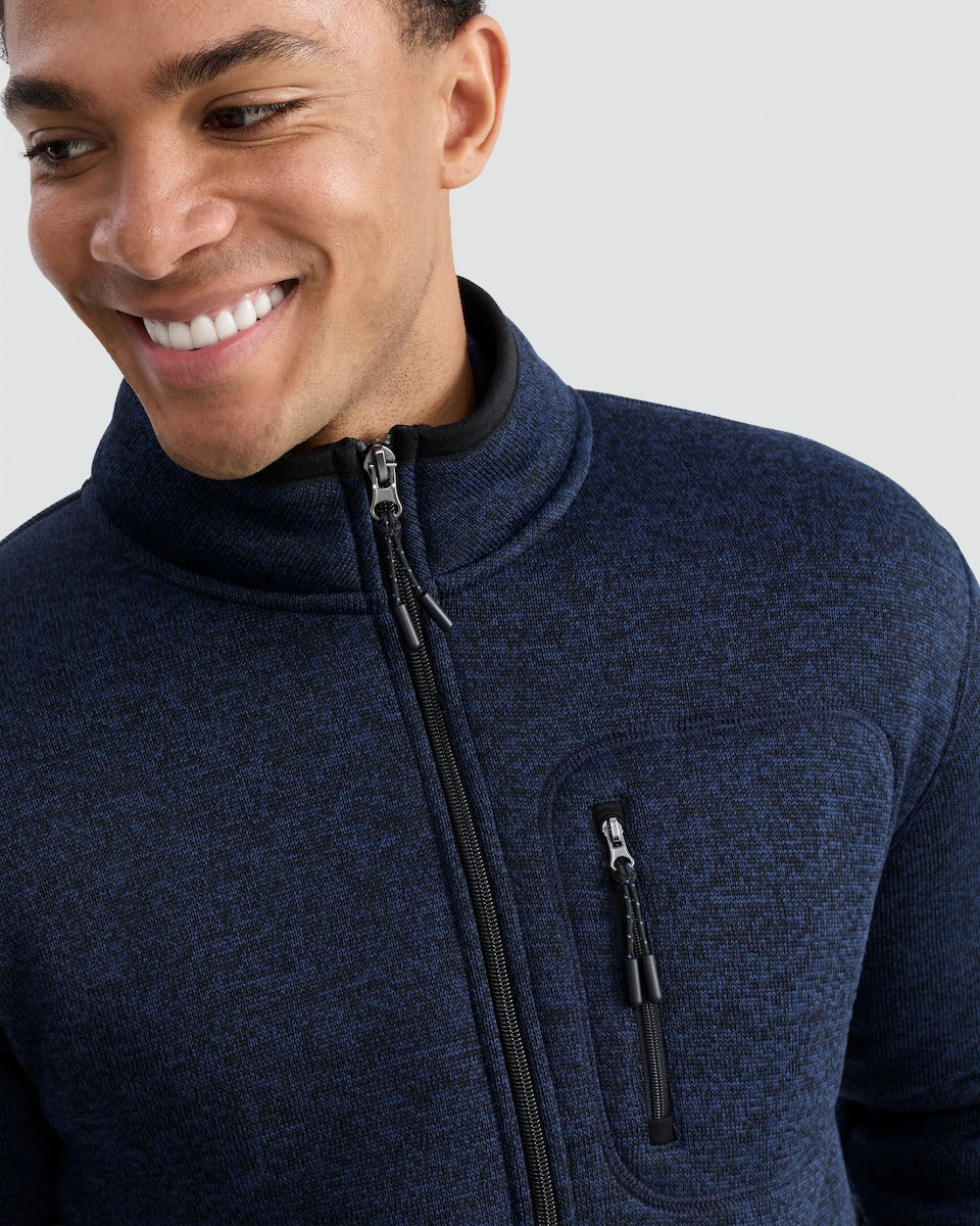 image 1 of F&F Fleece Snit Textured Zip Pocket Jacket in Navy