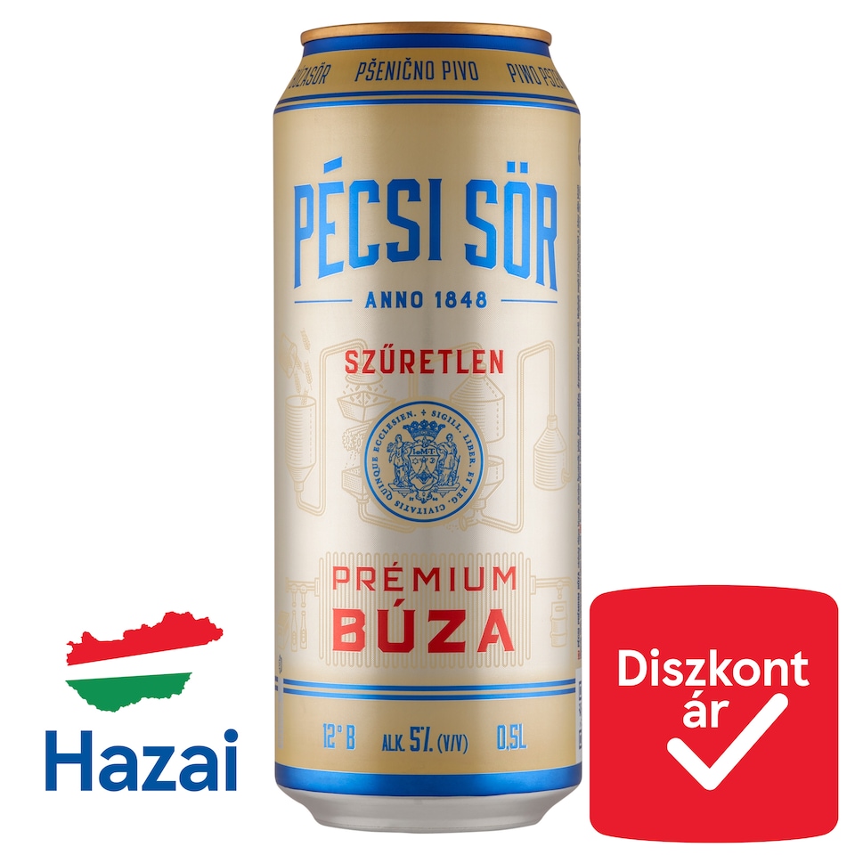 Pécsi Sör Prémium Búza szűretlen minőségi világos búzasör 5% 0,5 l  1. kép