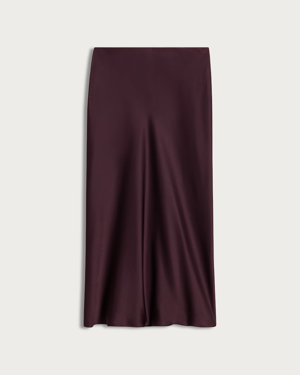 image 1 of F&F Satin Midi Slip Skirt in Burgundy