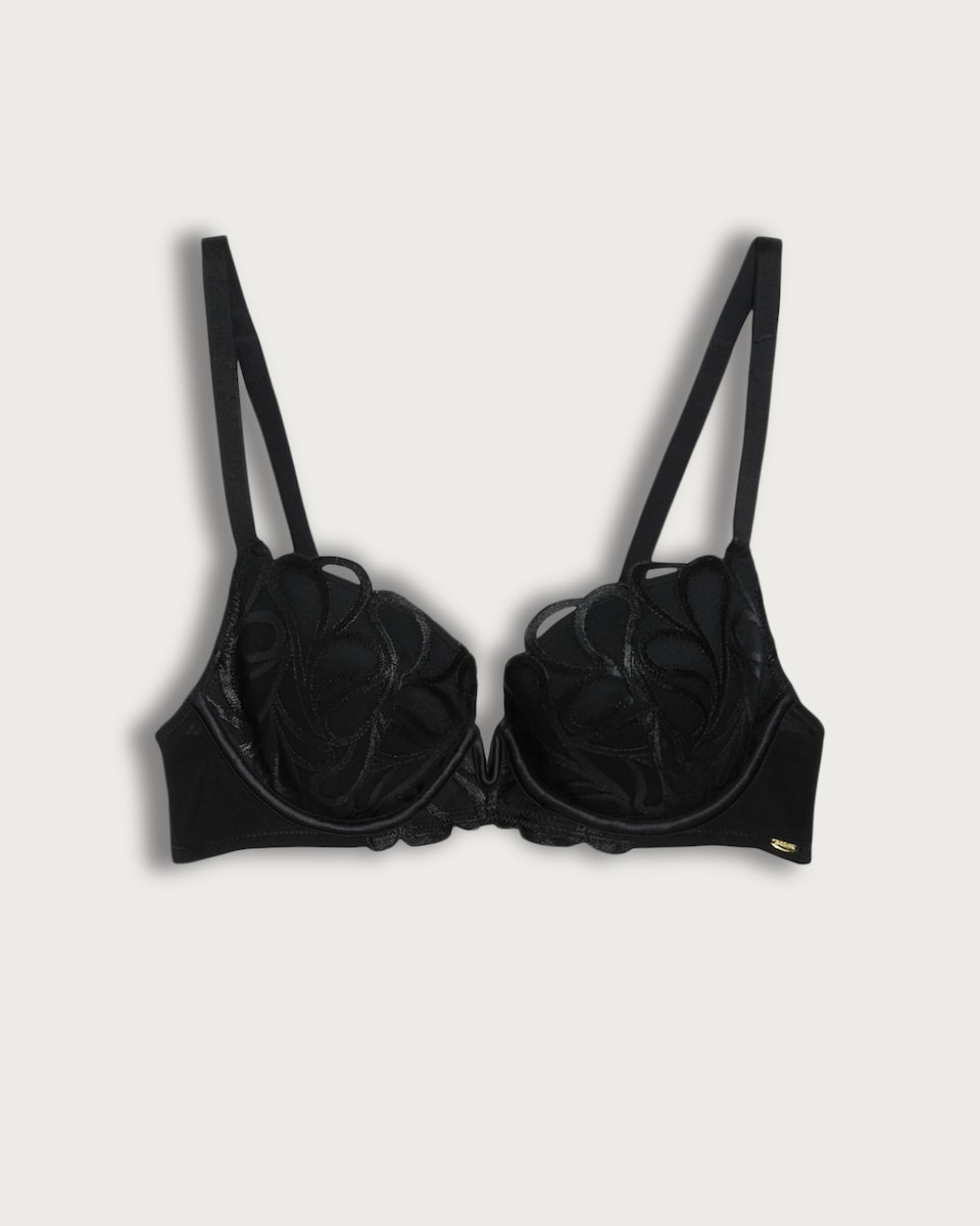 F&F Floral Embroidered Underwired Plunge Bra in Black