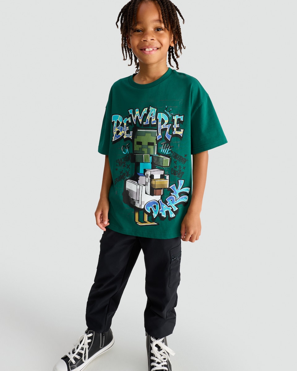 image 1 of Minecraft Beware of the Dark Pure Cotton T-Shirt in Green
