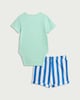 image 2 of F&F Baby 2-Piece Pure Cotton Bodysuit and Striped Shorts Set in Mint