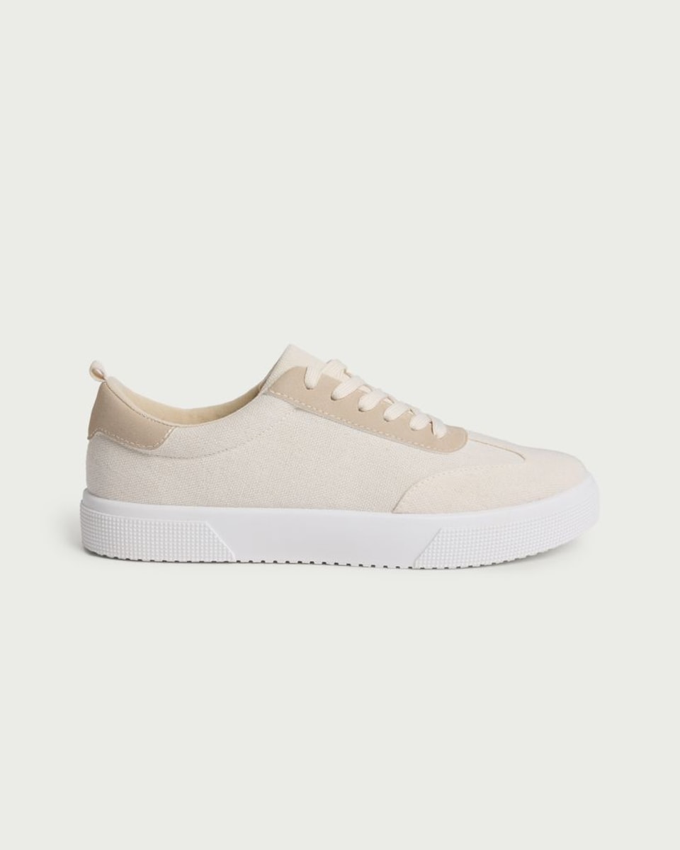 image 1 of F&F Canvas Lace Up Trainers in Neutral