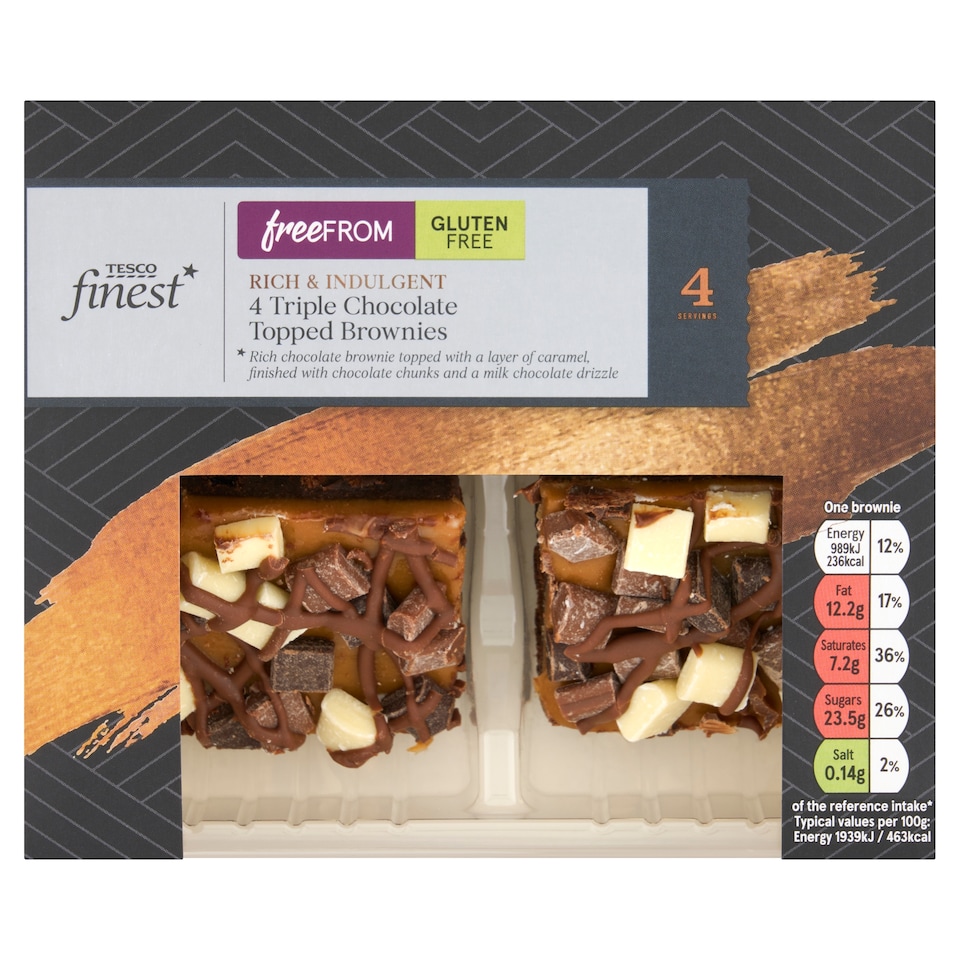 Tesco Finest Free From Gluten Free 4 Triple Chocolate topped Brownies