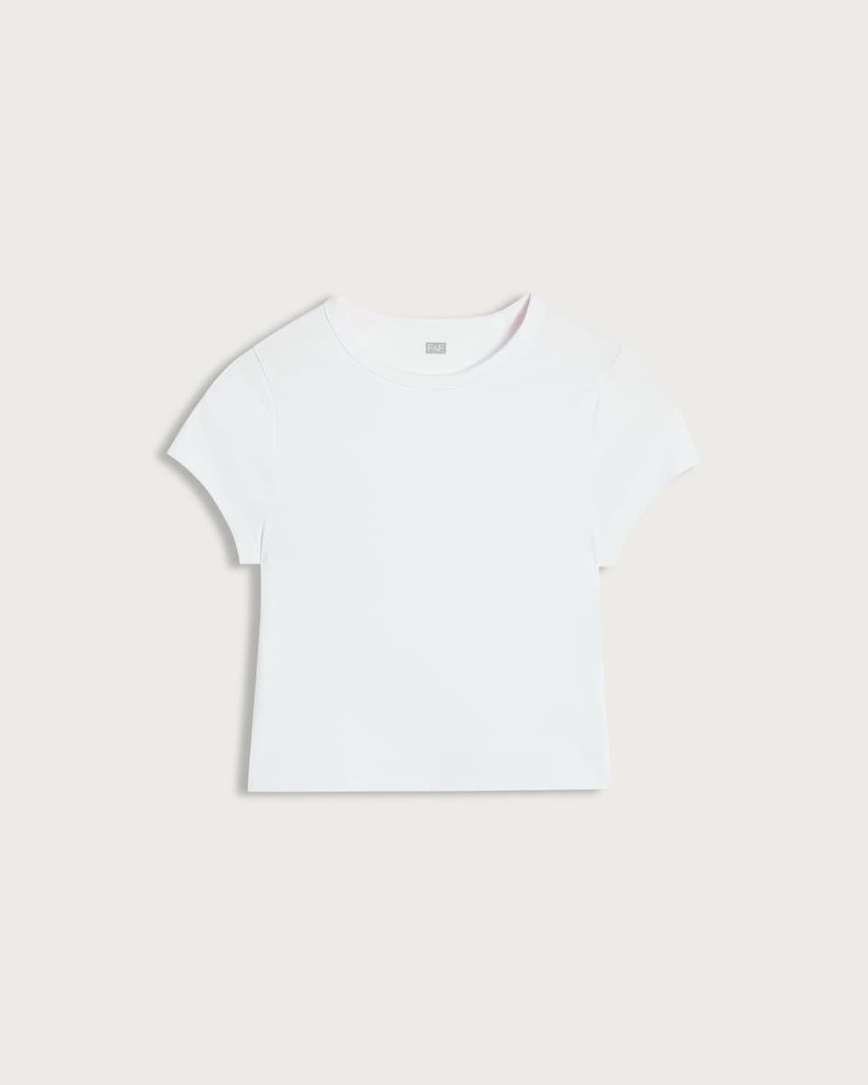 image 1 of F&F Cotton Rich Short Sleeved Cropped T-Shirt in White