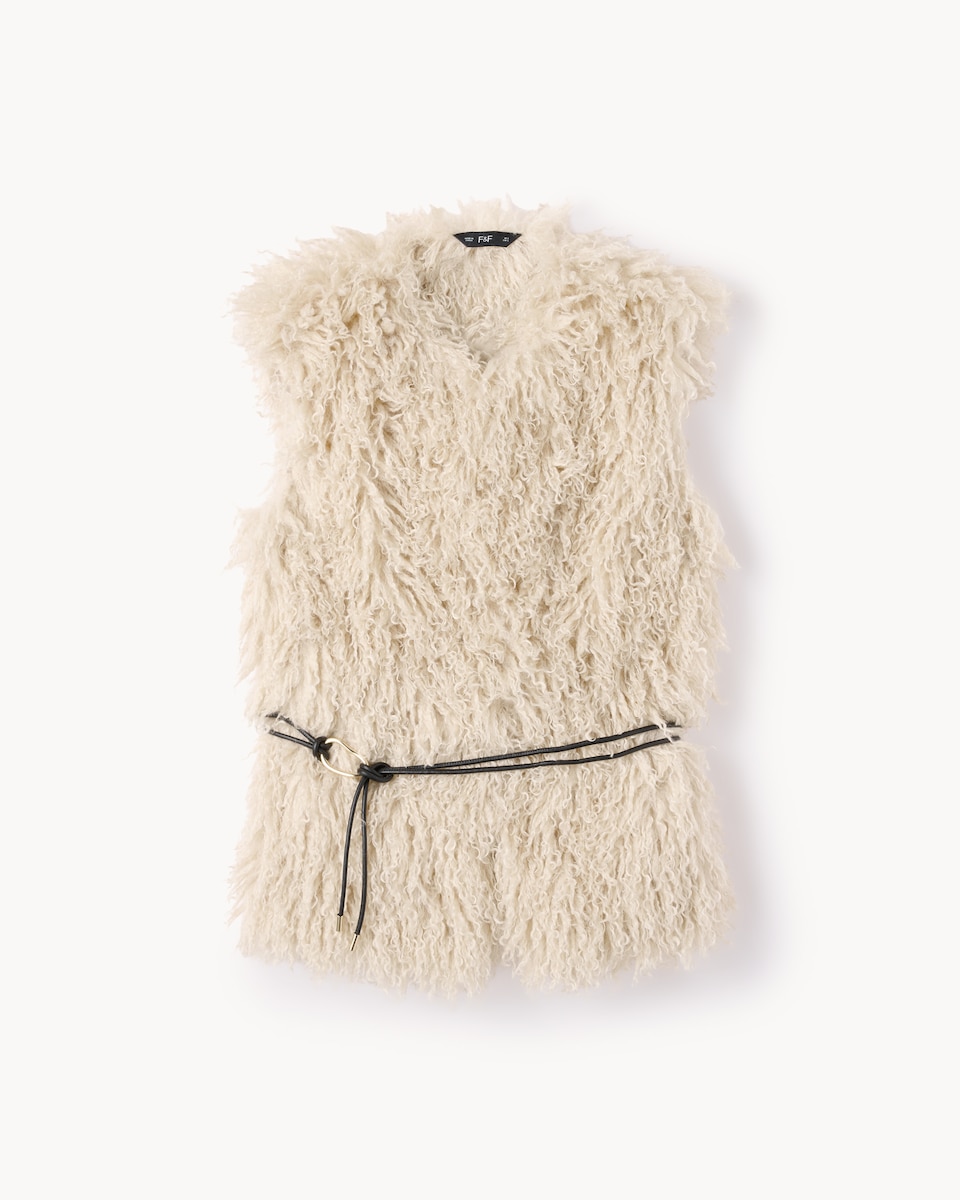 image 1 of F&F Crinkle Faux Fur Gilet in Neutral