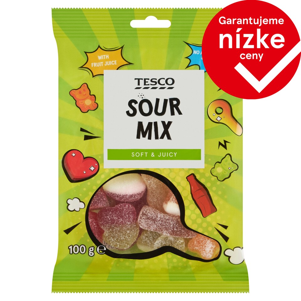 Tesco Želé cukríky s ovocnými príchuťami s kyslou cukrovou posýpkou 100 g