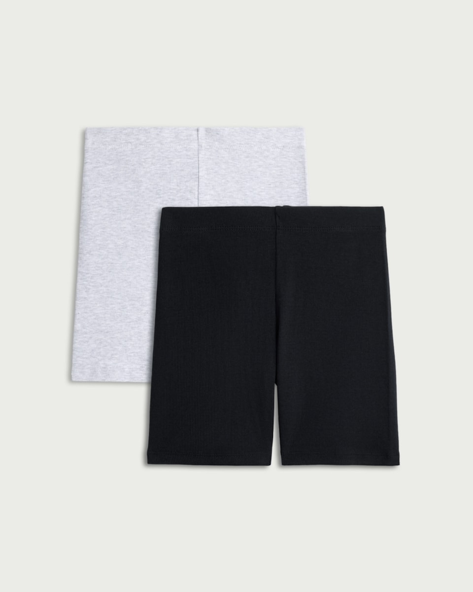 image 1 of F&F Girls 2-Pack Cotton Rich Cycling Shorts in Multi Grey