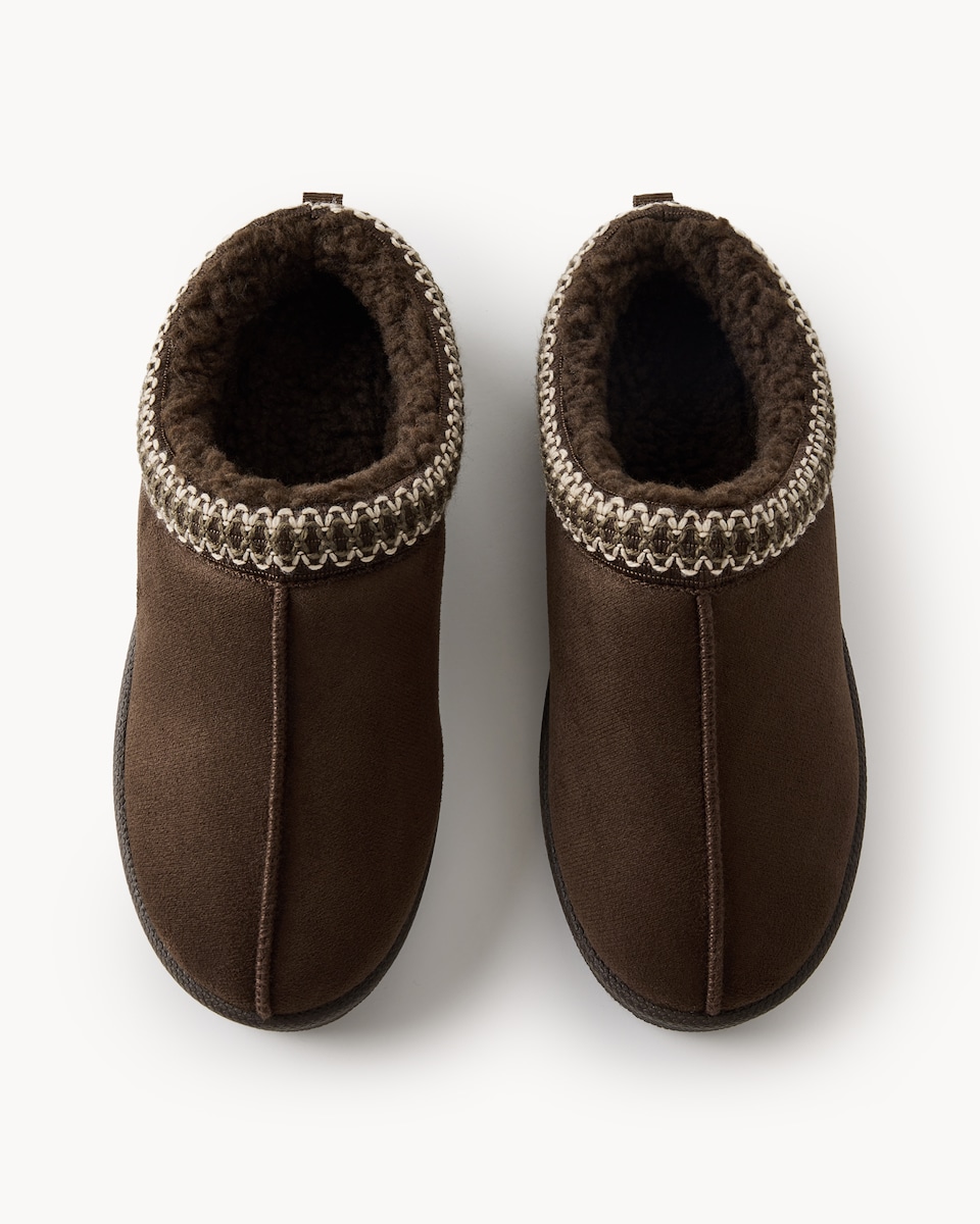 image 1 of F&F Girls Faux Fur Lined Embroidered Mule Slippers in Chocolate