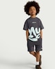 image 2 of F&F Boys 2-Piece Cotton Rich Graffiti Oversized Fit T-Shirt and Shorts Set in Grey