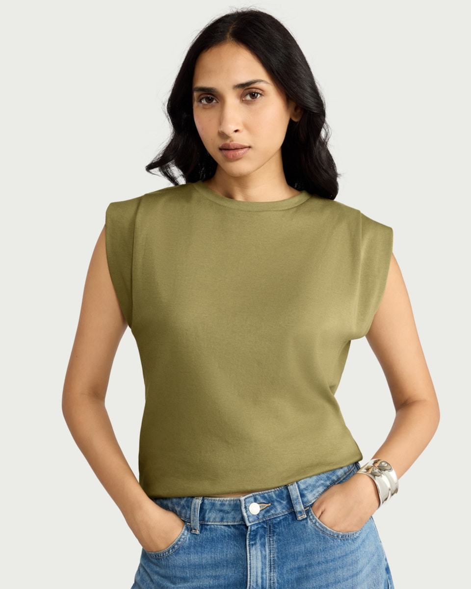 image 1 of F&F Pure Cotton Sleeveless Top in Olive