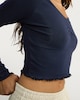 image 1 of OH ME OH MY Cotton Rich Ruched Lace Trim Top in Navy