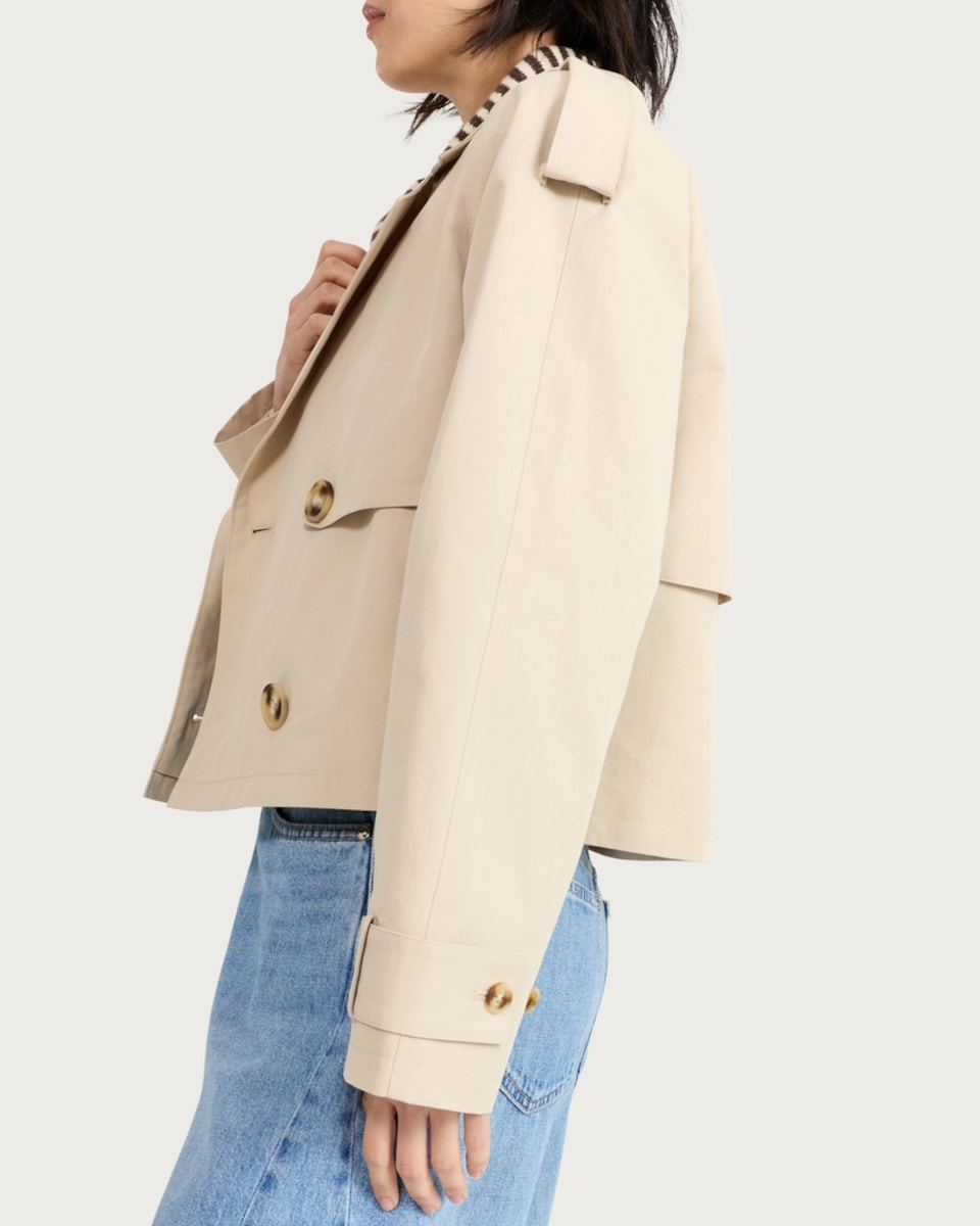 image 1 of F&F Double Breasted Cropped Trench Jacket in Neutral