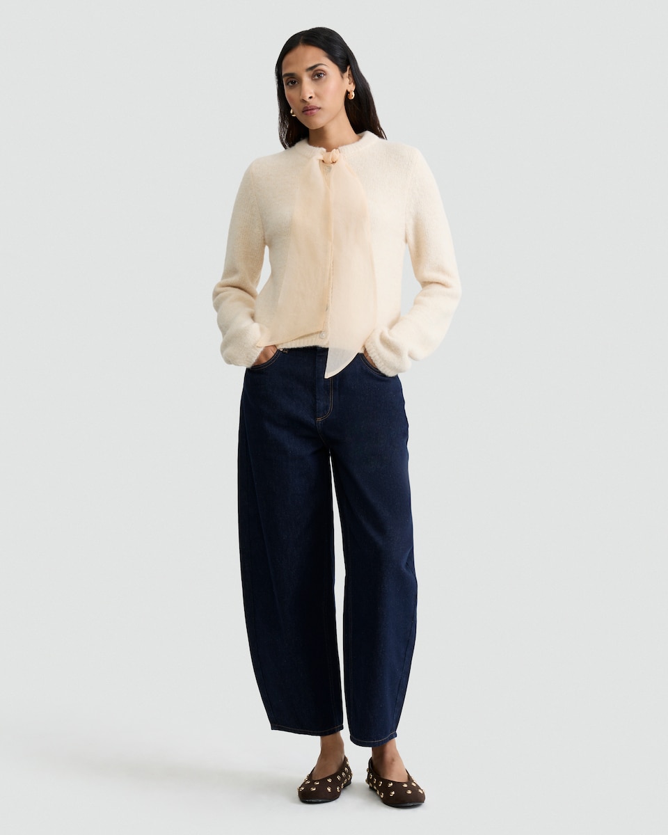 image 1 of The F&F Edit Textured Bow Detail Cardigan with Wool in Neutral