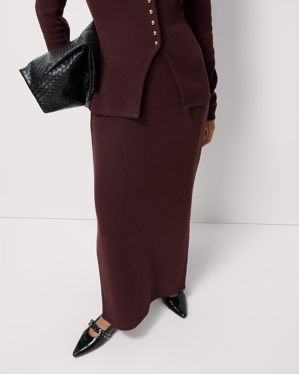 image 1 of F&F Brushed Co-ord Maxi Skirt in Burgundy