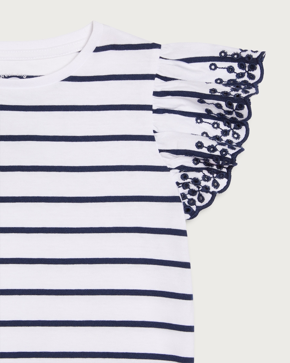 image 1 of F&F Girls 3-Pack Broderie Sleeve T-Shirts in Multi Blue