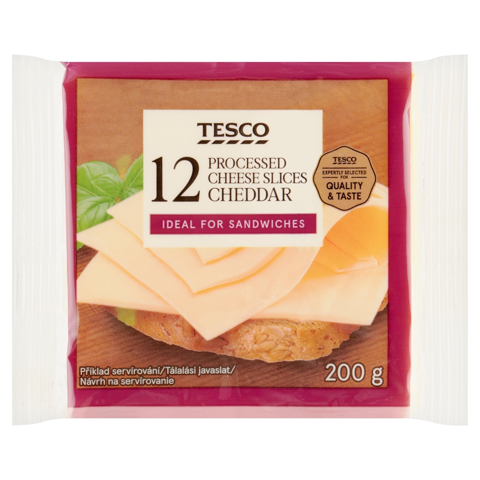 Tesco Processed Cheese Slices Cheddar 12 x 16.67g (200g)