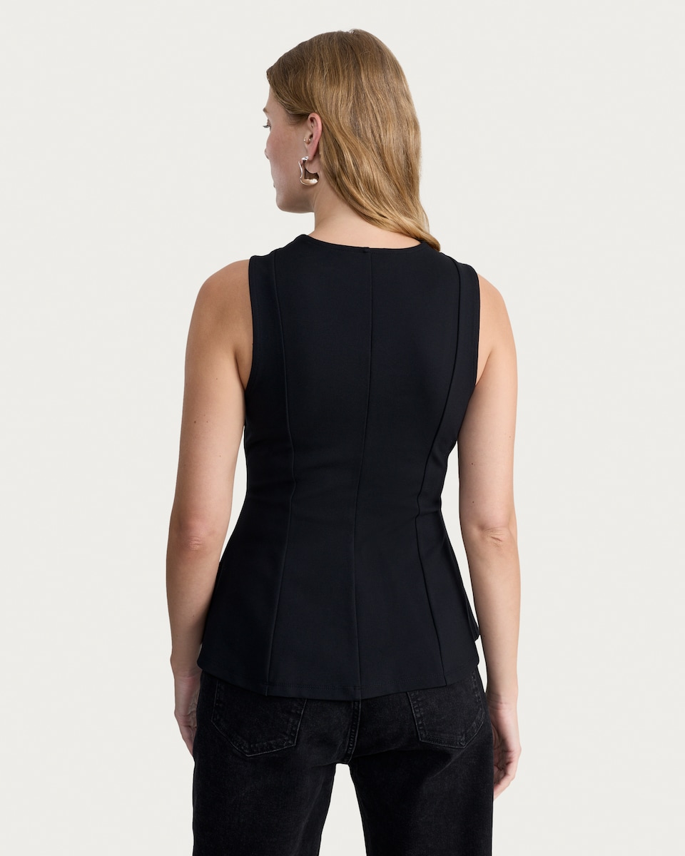 image 1 of F&F Ponte Peplum Hem Top in Black