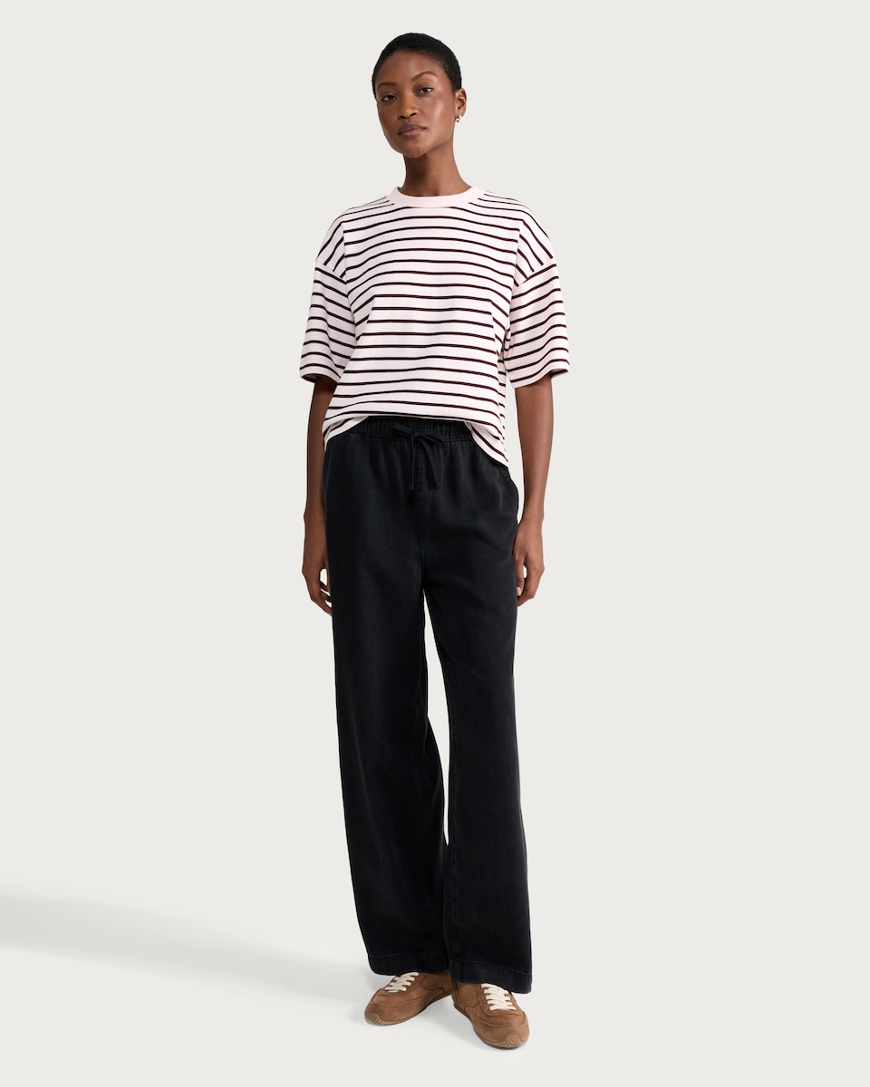 image 1 of F&F Pure Lyocell Drawstring Wide Leg Trousers in Black