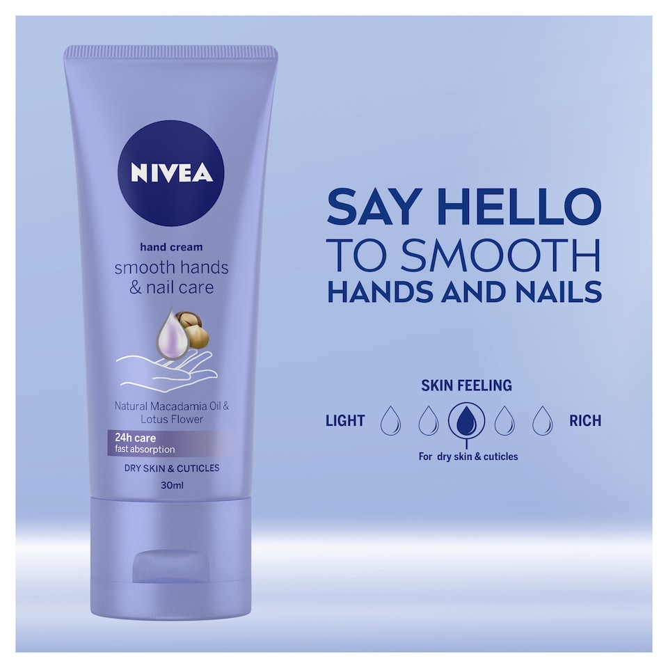 image 1 of NIVEA Smooth Hands & Nail Care Hand Cream - Macadamia & Lotus 30ml