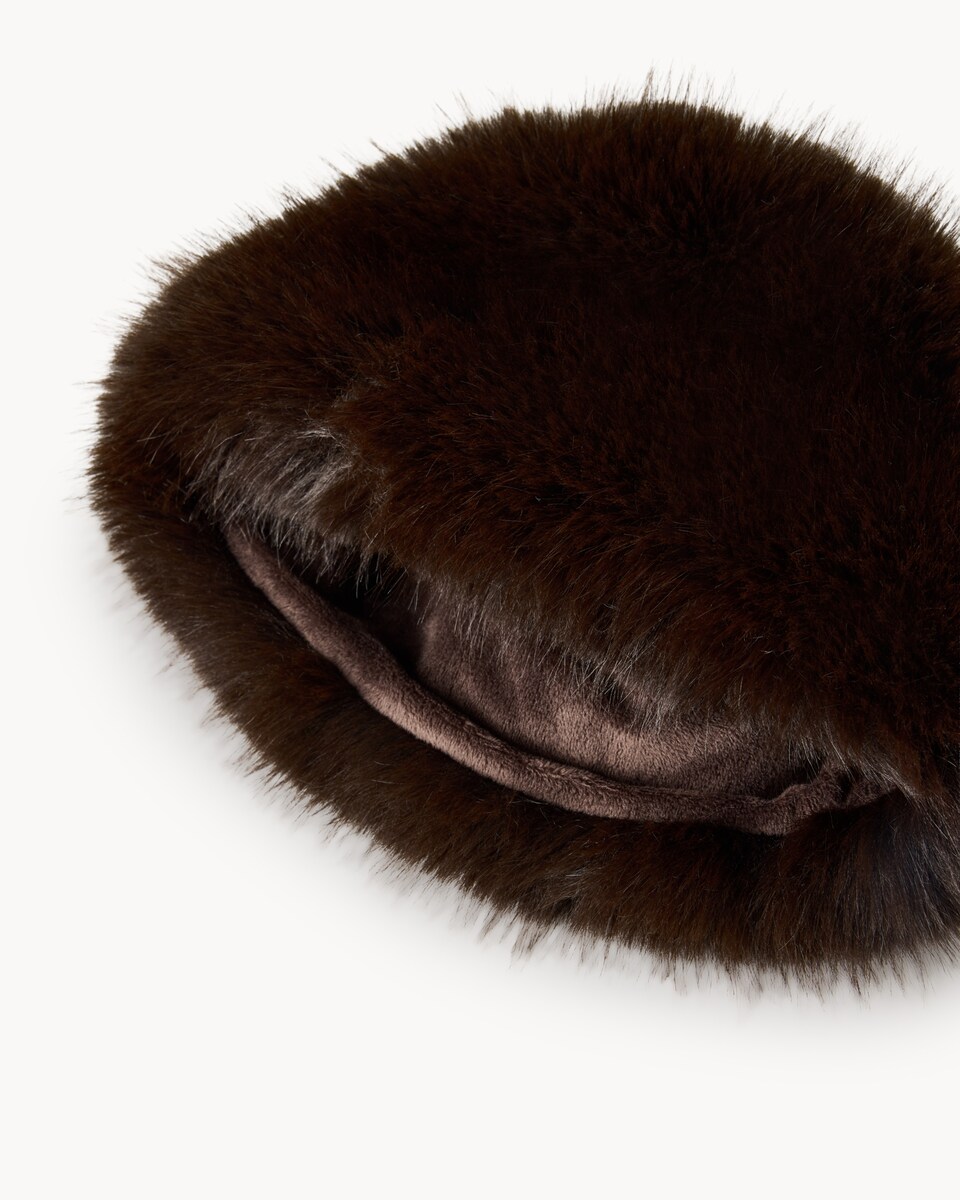 image 1 of F&F Faux Fur Hat in Brown