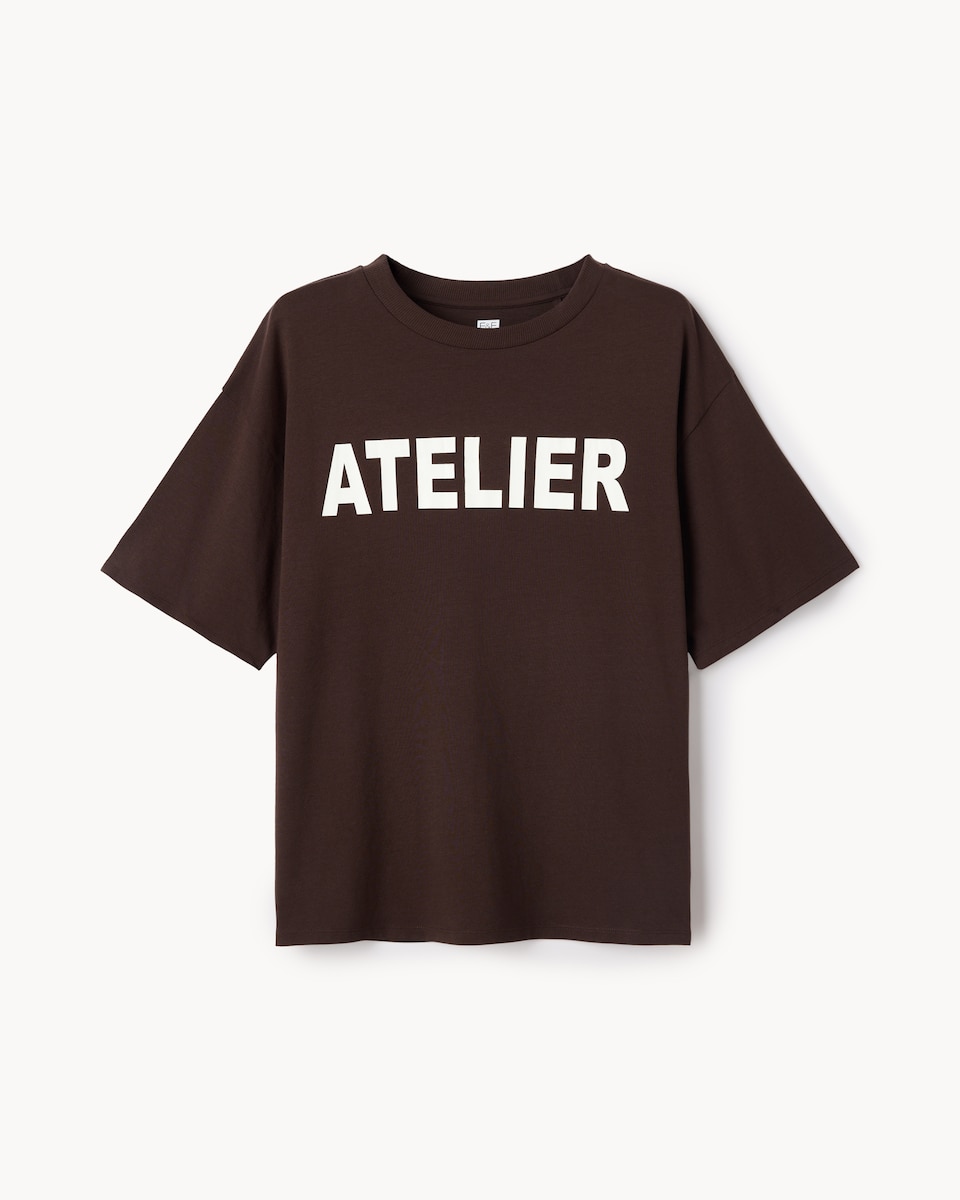 image 1 of F&F Pure Cotton Slogan T-Shirt in Chocolate
