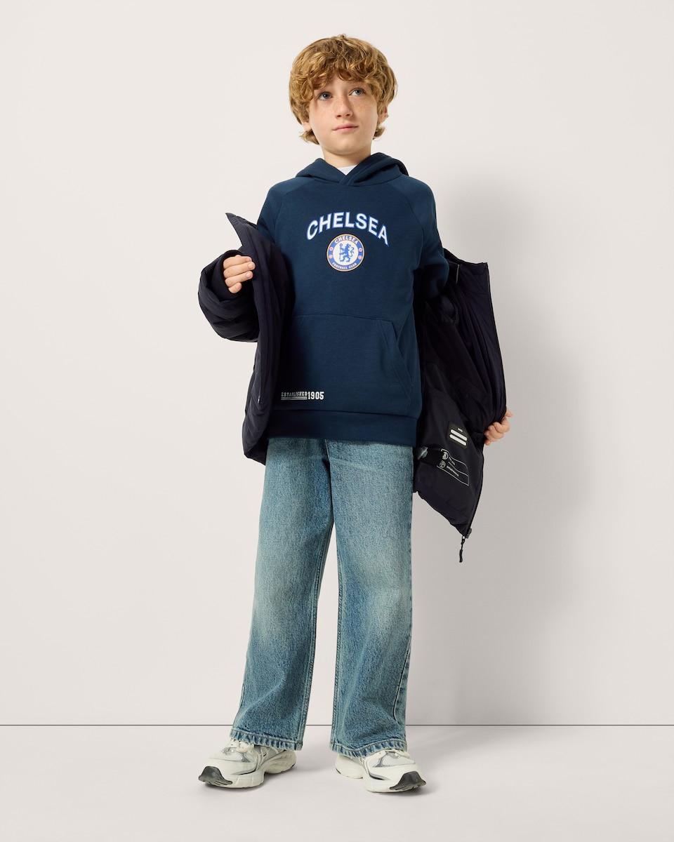 image 1 of Chelsea FC Cotton Rich Hoodie in Navy