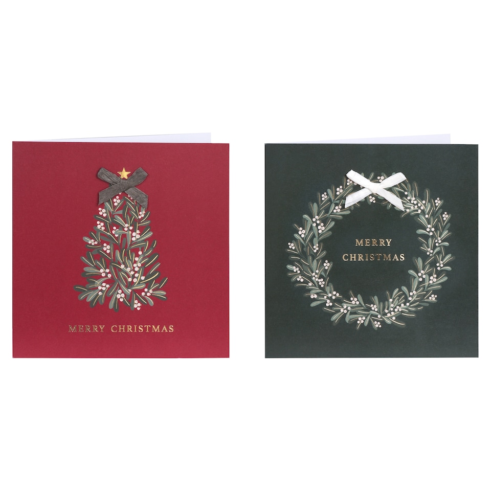 Tesco Tree & Wreath Luxury Christmas Cards 12 Pack
