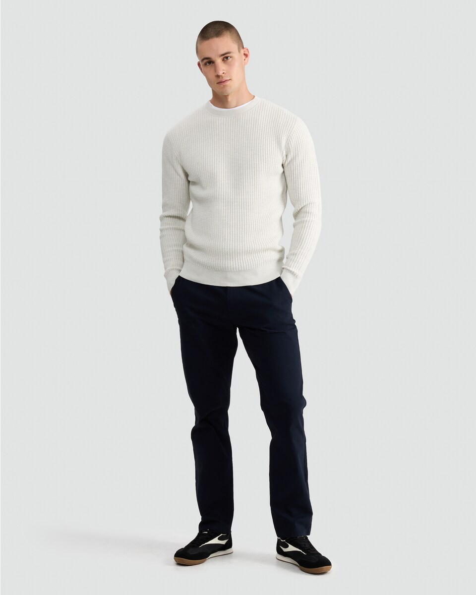 image 1 of F&F Waffle Knit Crew Neck Jumper with Wool in Cream