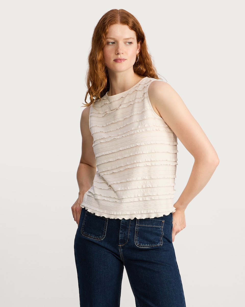 image 1 of F&F Textured Frill Detail Sleeveless Top in Cream