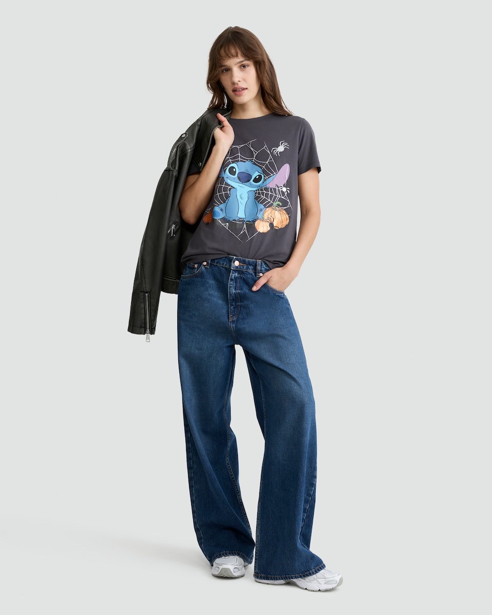 image 1 of Disney Stitch Cotton Rich Halloween T-Shirt in Grey