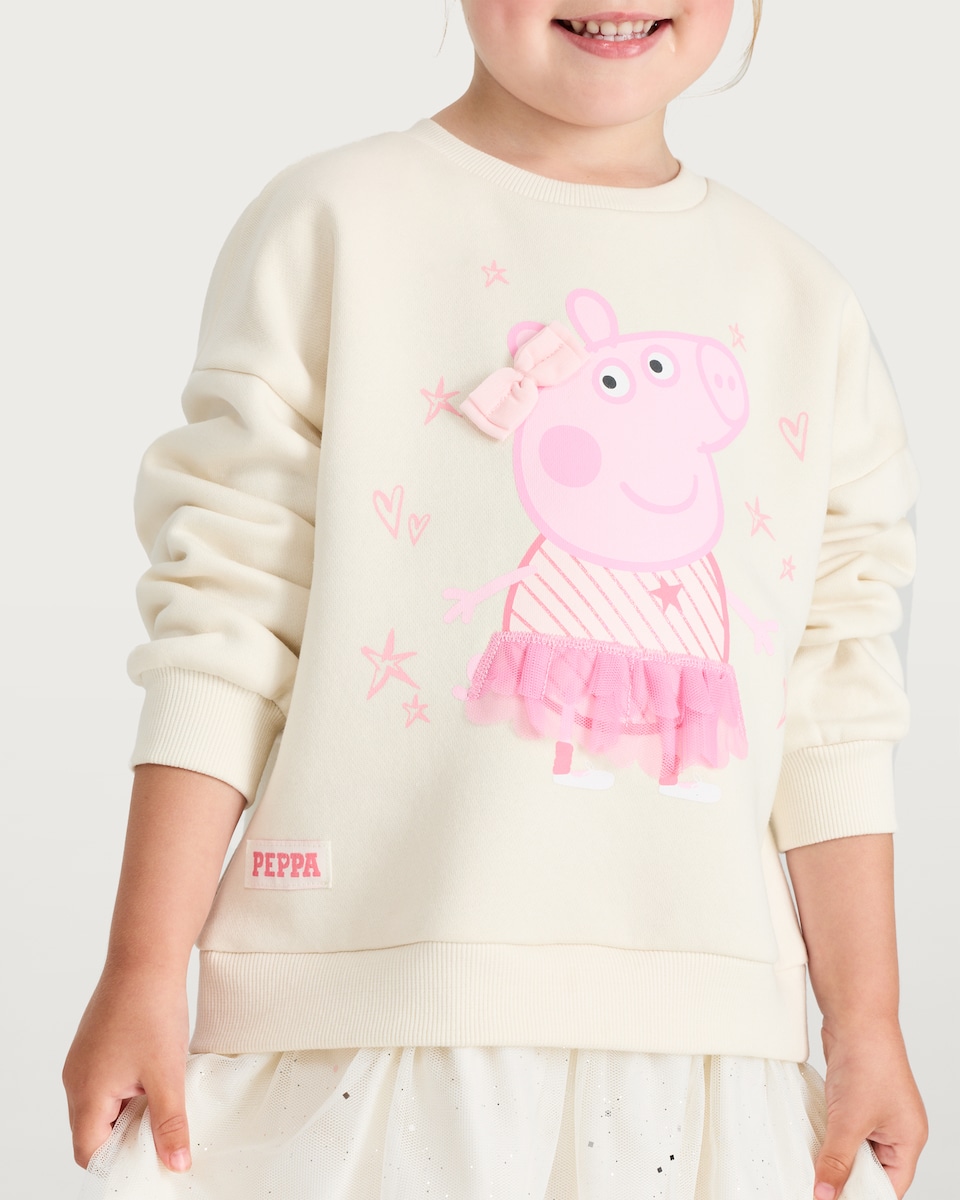 image 1 of Peppa Pig Cotton Rich Tulle Hem Sweatshirt Dress in Cream