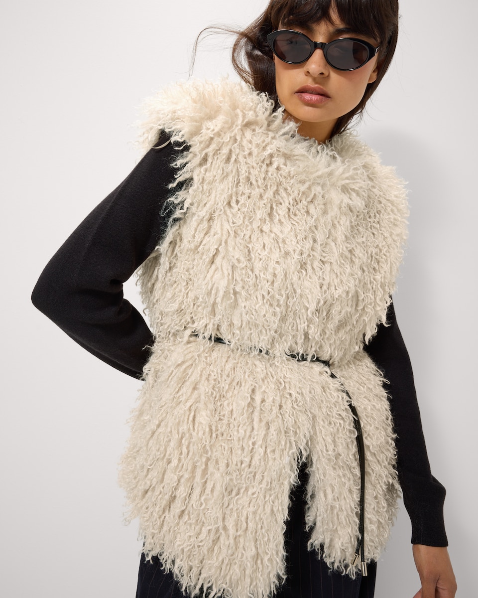 image 1 of F&F Crinkle Faux Fur Gilet in Neutral