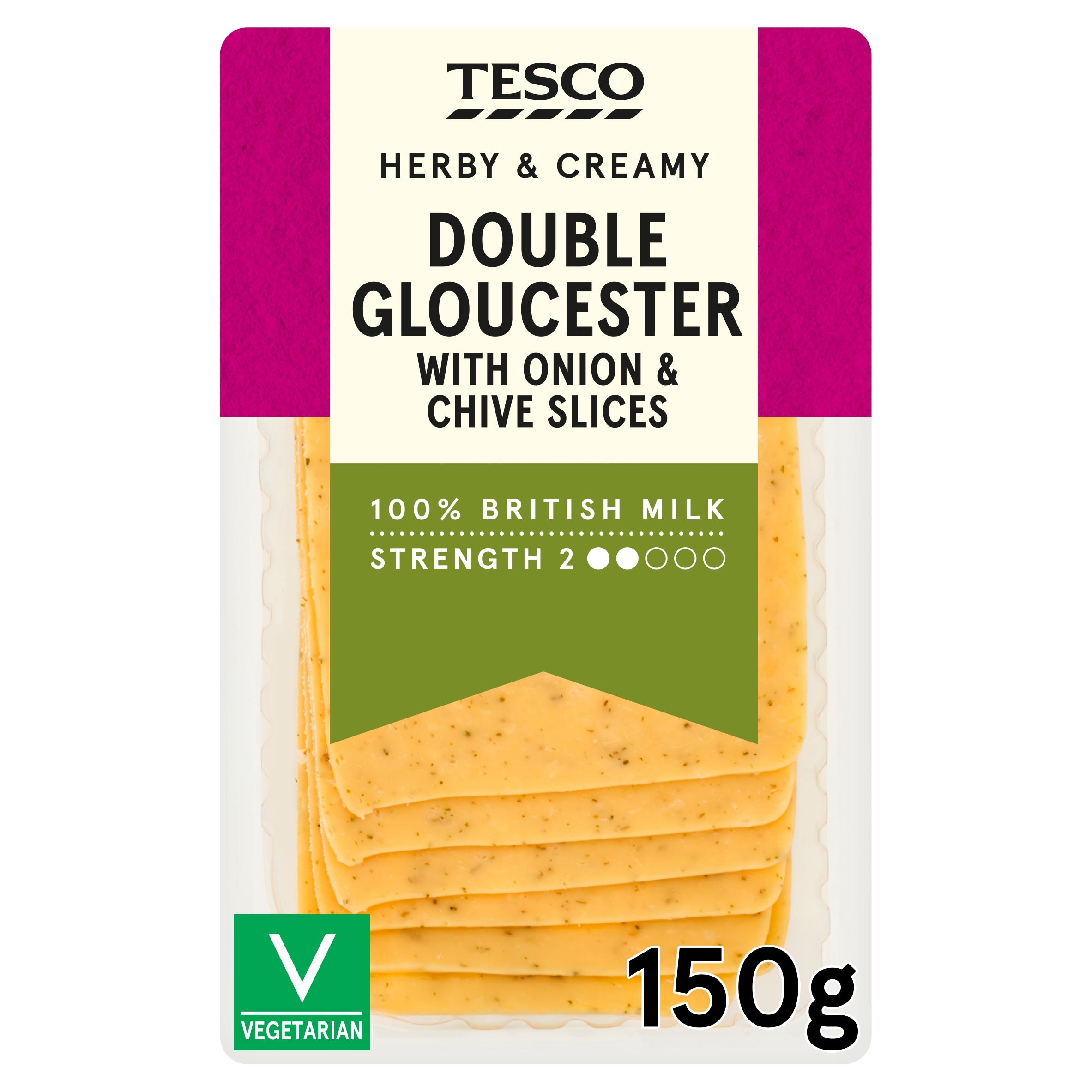 Tesco Double Gloucester, Onion and Chive Slices 150g