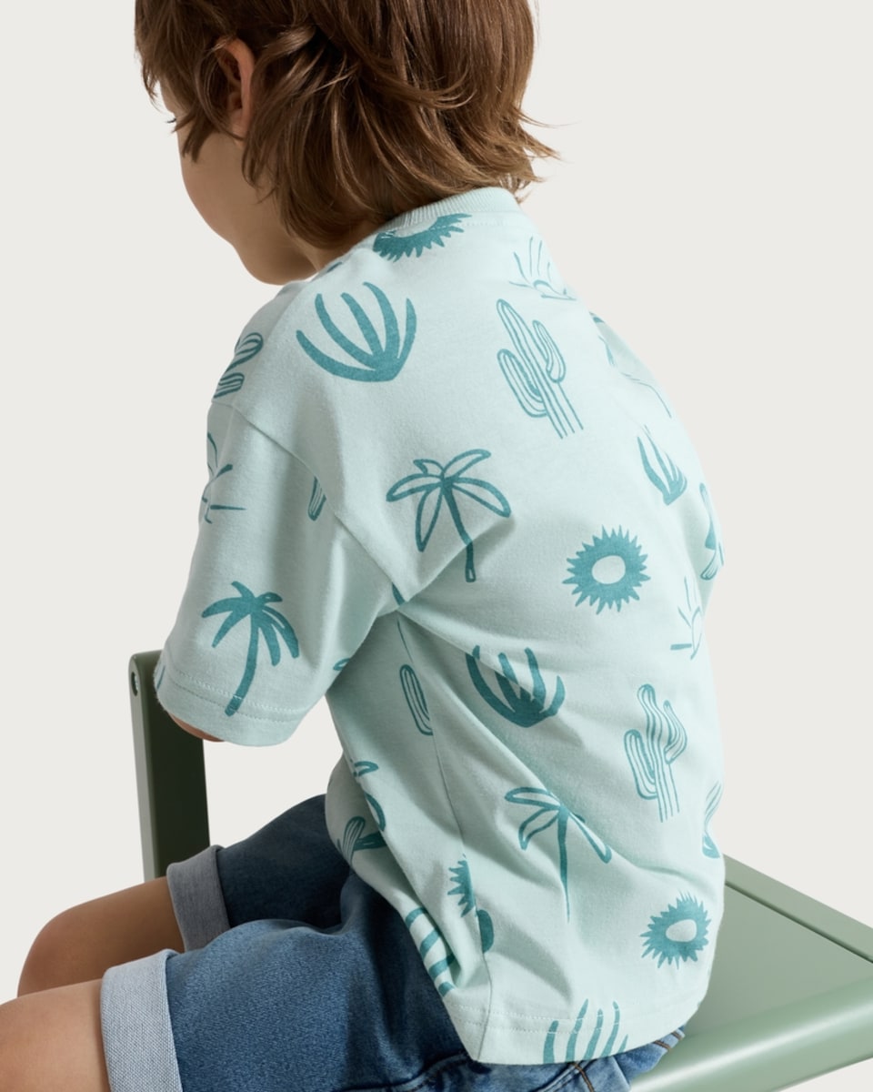 image 1 of F&F Boys Pure Cotton Cacti Print T-Shirt in Green