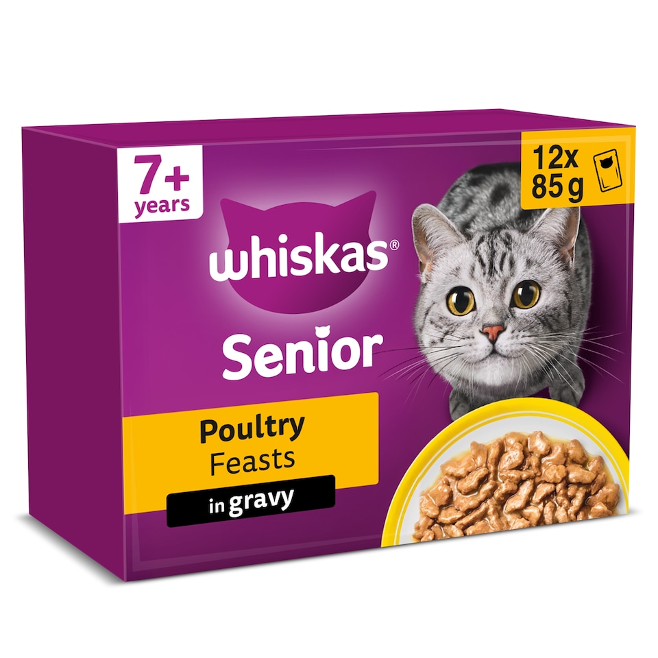 image 1 of Whiskas 7+ Senior Wet Cat Food Poultry Feasts In Gravy 12x85g