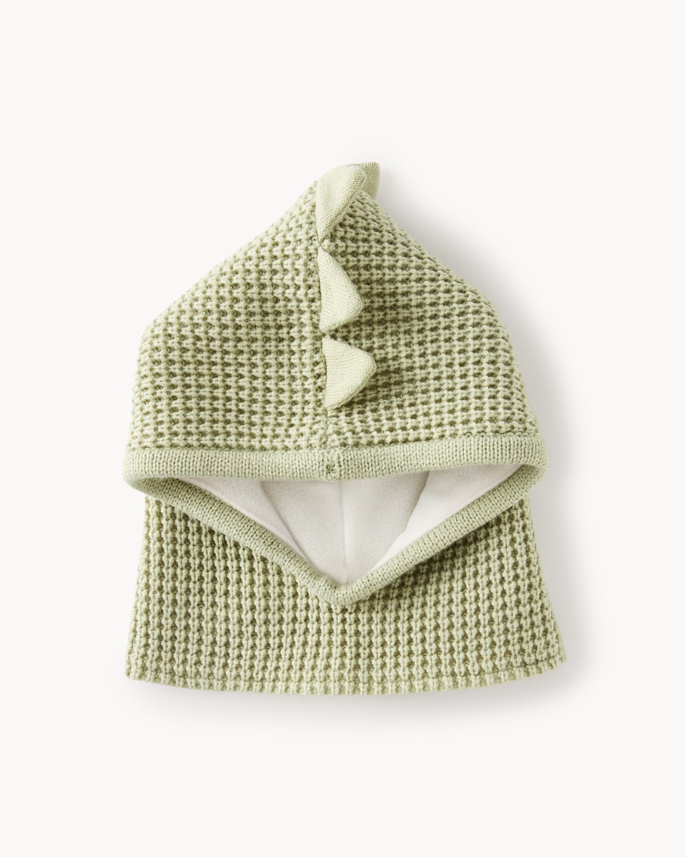 image 1 of F&F Boys Knitted Dinosaur Balaclava in Green