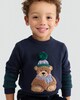 image 1 of F&F Boys Cotton Rich Pom Pom Bear Jumper in Navy