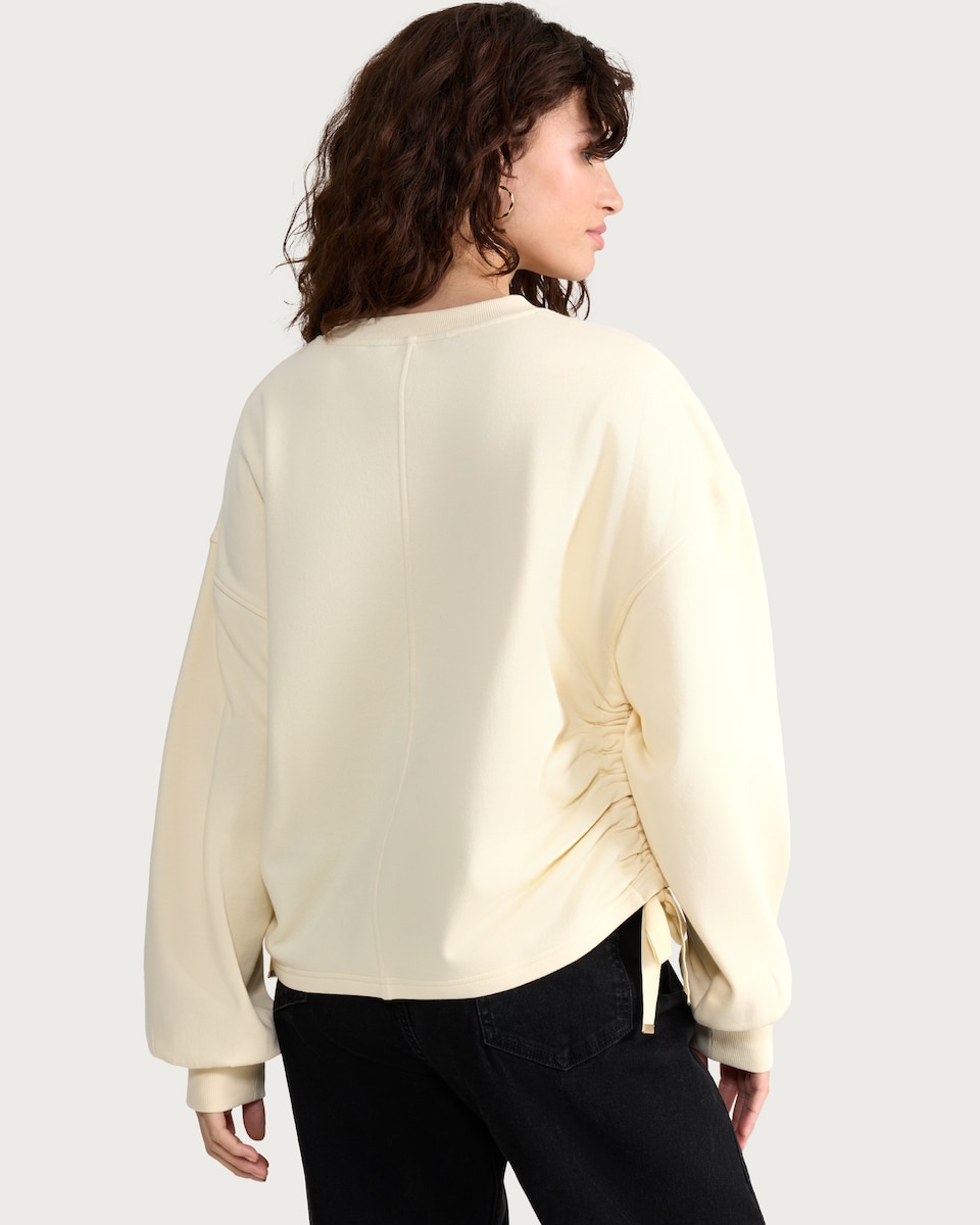 image 1 of The F&F Edit Cotton Rich Ruched Side Tie Detail Sweatshirt in Yellow