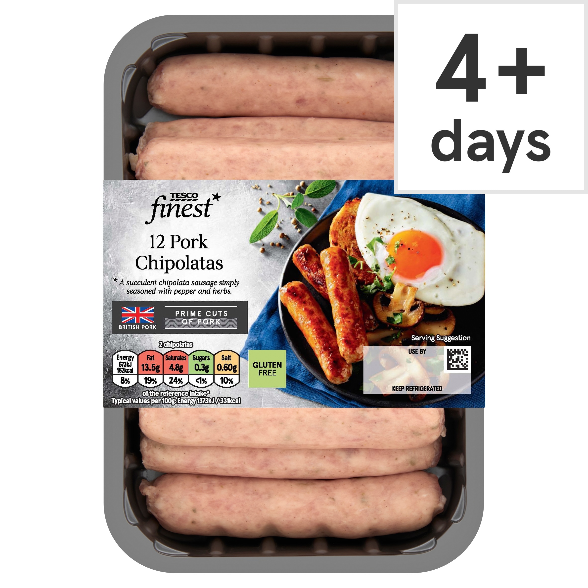 Tesco Finest 12 Pork British Chipolatas 375G