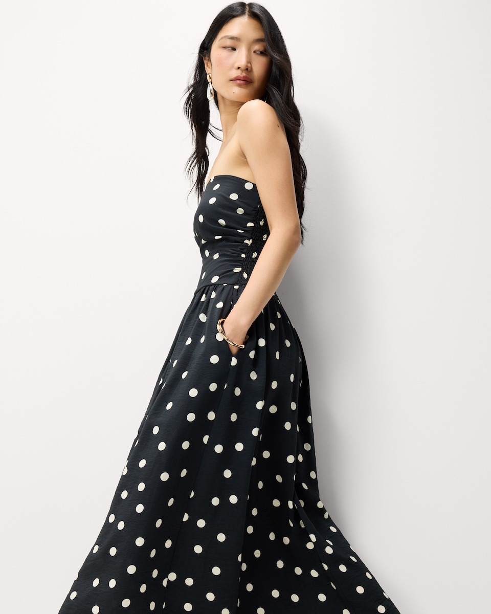 image 1 of F&F Polka Dot Bandeau Midi Dress in Multi Black